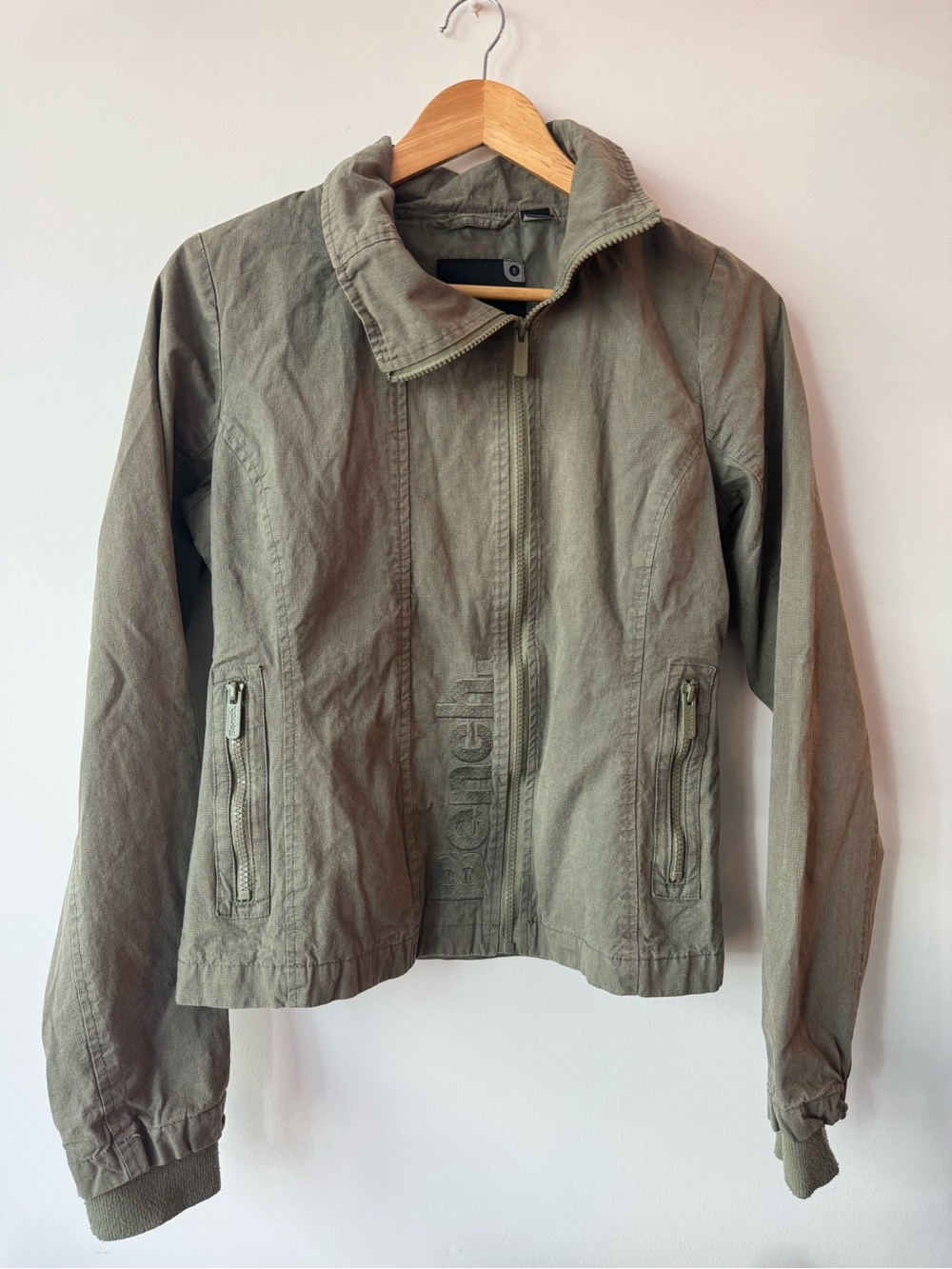 Bench High Collar Full Zip Utility Jacket Olive Khaki Green Women’s Small S